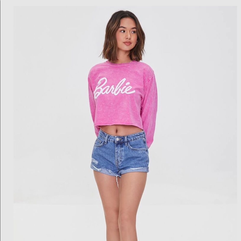 NEW! Acid Wash Barbie Graphic Long Sleeve Top, S/M